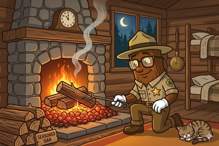 how seasoned dried oak firewood burns in fireplace