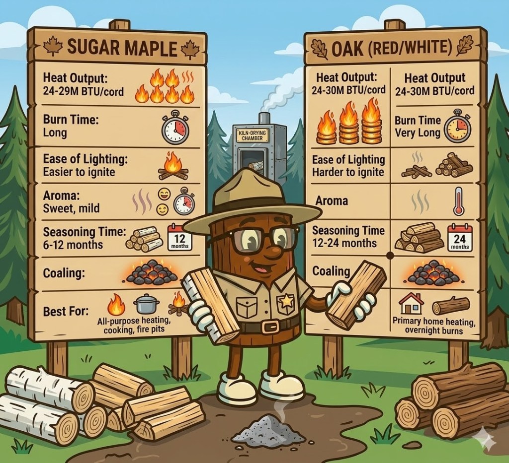 Maple firewood vs oak firewood comparison