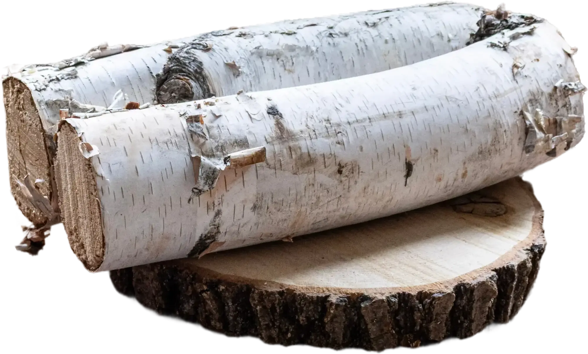 Decorative white birch logs and wood decor items for fireplaces and mantels