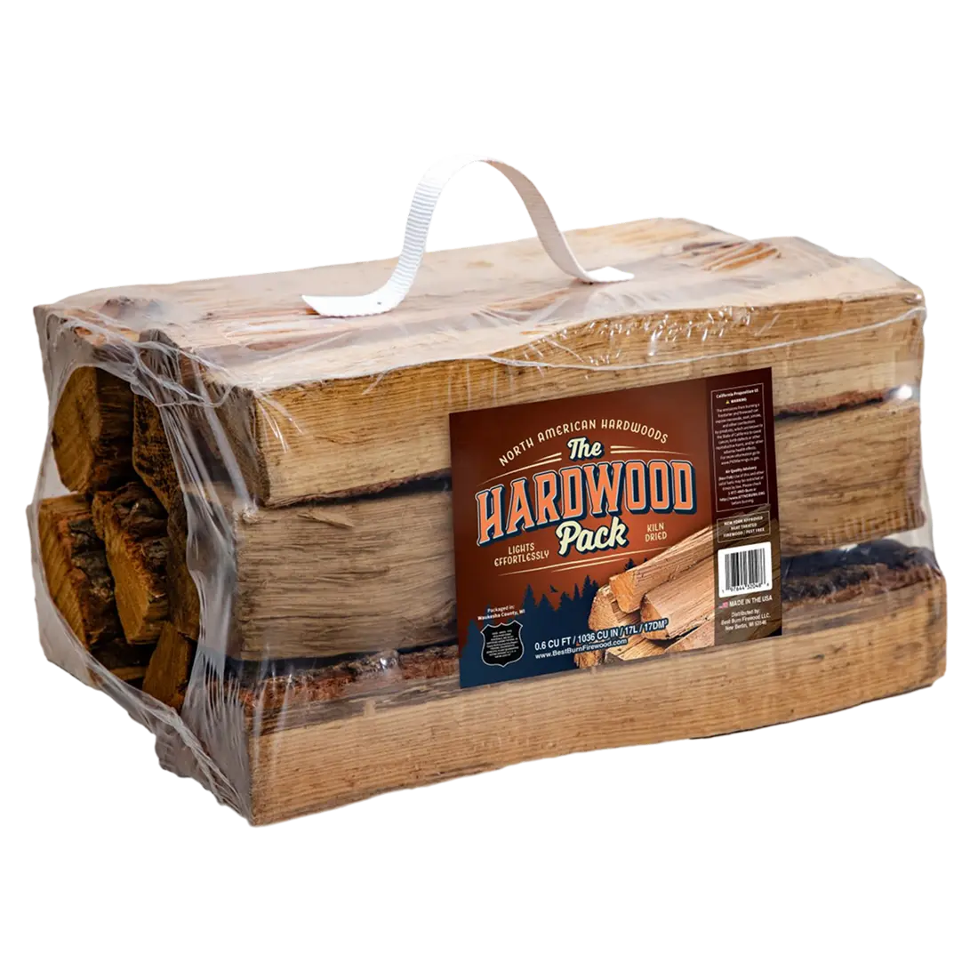 Best Burn Firewood Hardwood Pack bundle, kiln-dried split firewood with carry handle