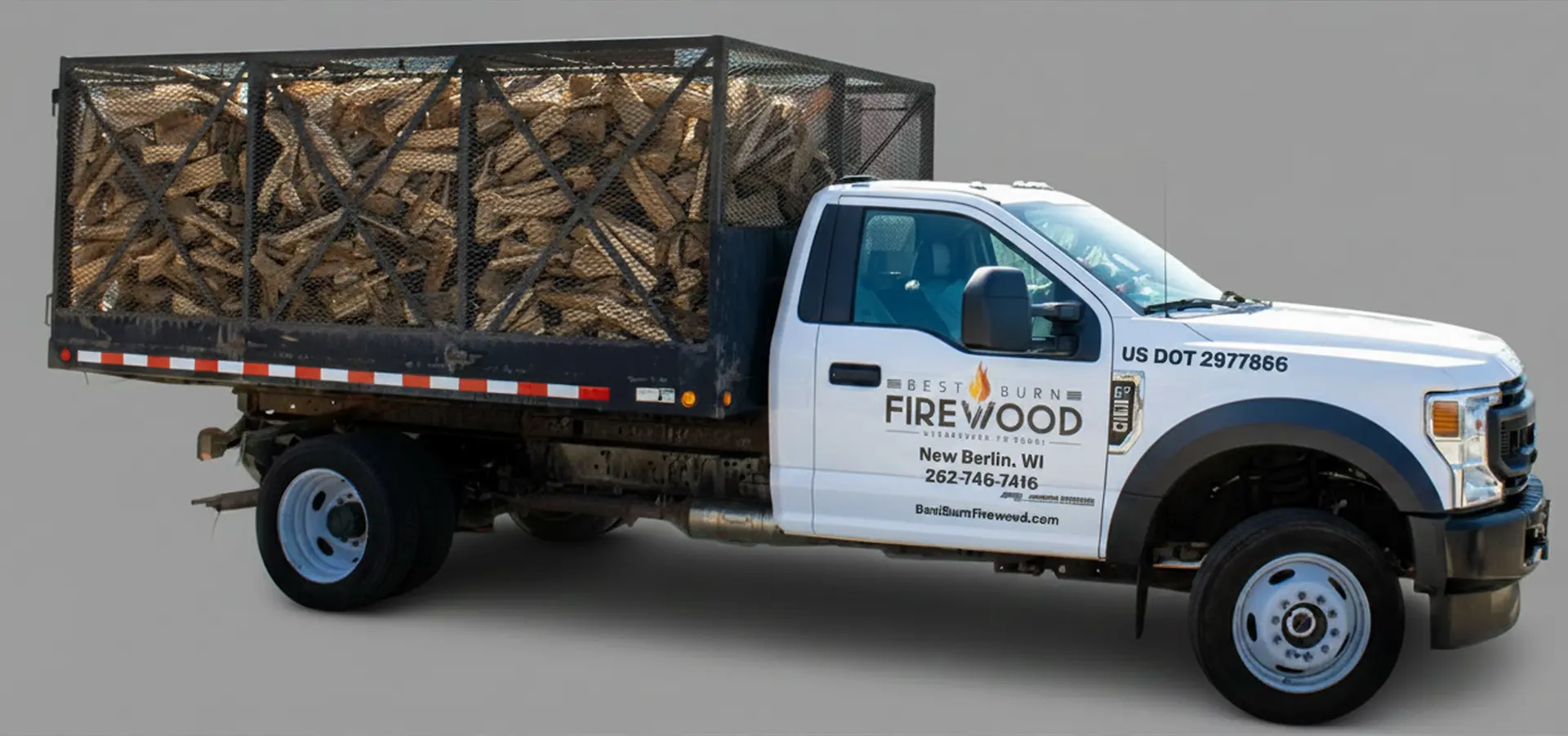 Best Burn Firewood delivery truck loaded with a full cord of kiln dried firewood New Berlin Wisconsin